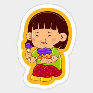 girl kids eating cake Sticker